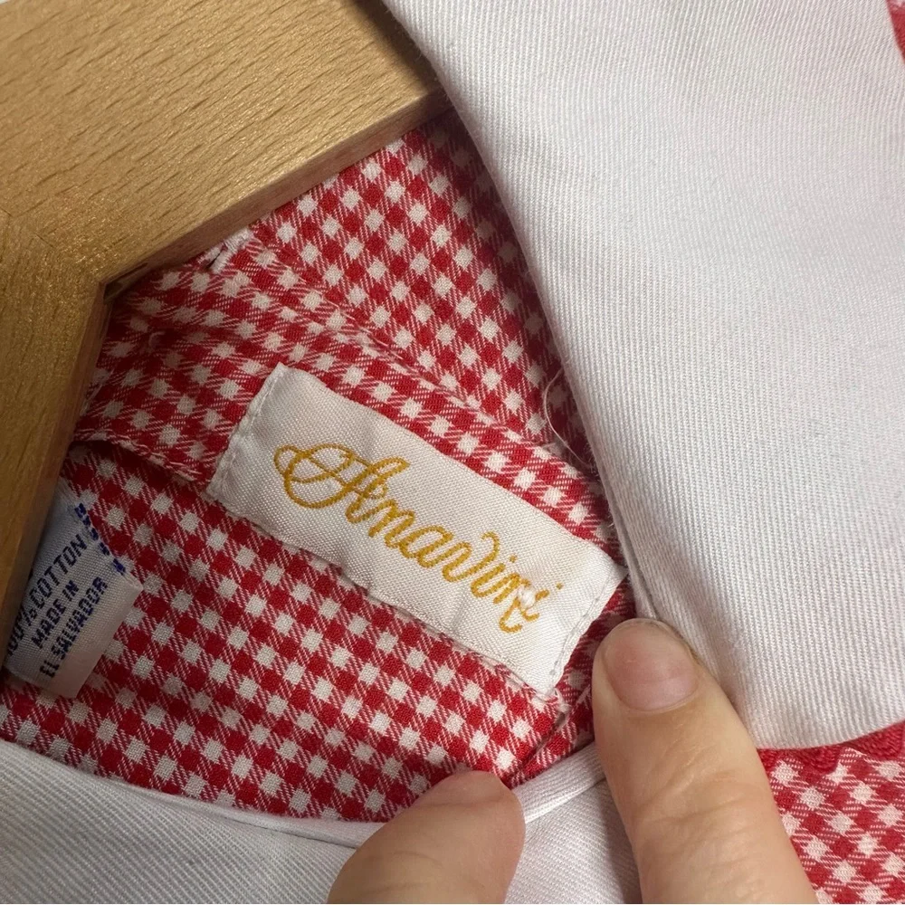 Anavini Collared Gingham Smocked/Embroidered Gingerbread Christmas Red Dress - Picture 6 of 10